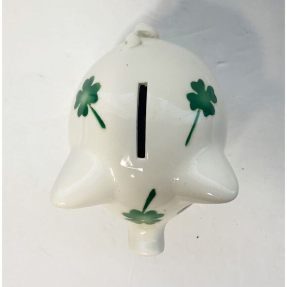 Goebel Germany White Ceramic Piggy Bank With Shamrock Design & Glass Eyes NO KEY - Picture 6 of 9